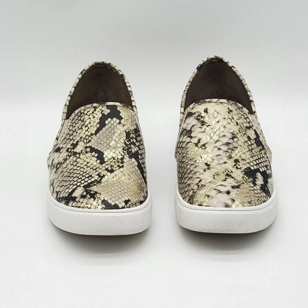 Steve Madden Safary Jungle Snakeskin Embossed Sneakers Womens 9 Slip On Gold